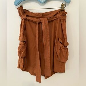 Simply Vera Wang Paperbag Waist Cargo Shorts Women’s XL Rust Belted Linen Blend